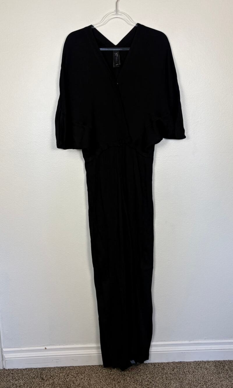 Zero + Maria Cornejo Bat Wing Faux Wrap Top Wide Leg Jumpsuit Black 6
